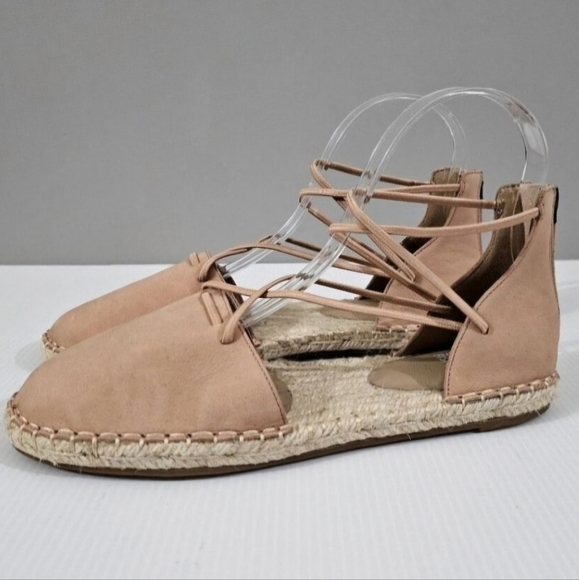 NEW Eileen Fisher Espadrille Womens 7 Beige Leather Elastic Lace Up Sandal - Picture 1 of 14